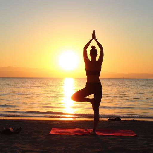 Imagen de un grupo de personas practicando yoga al amanecer en la costa mediterr&aacute;nea