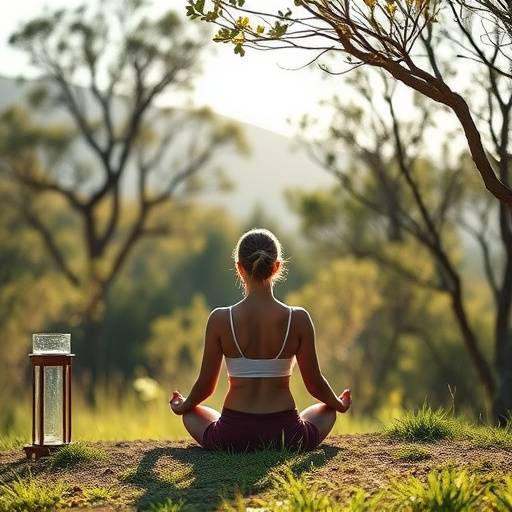 Mujer meditando en un entorno natural sereno durante un retiro de Oasis Vital