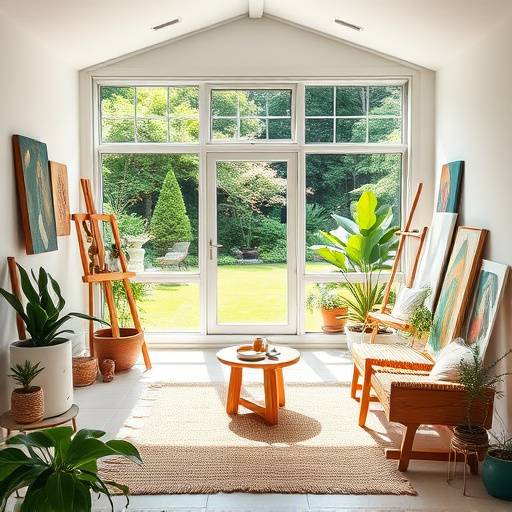 Retiro de arte terapia en un estudio luminoso con vistas a un jard&iacute;n exuberante